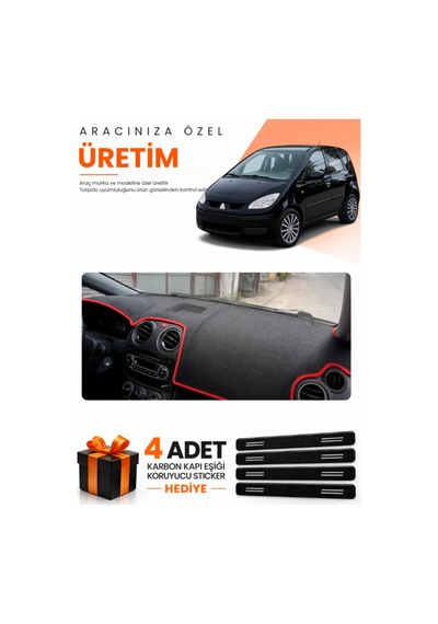 Mıtsubıshı Colt Çukurlu 2004-2013 Uyumlu Torpido Koruma Örtüsü Oto Kılıfı - Siyah Kırmızı
