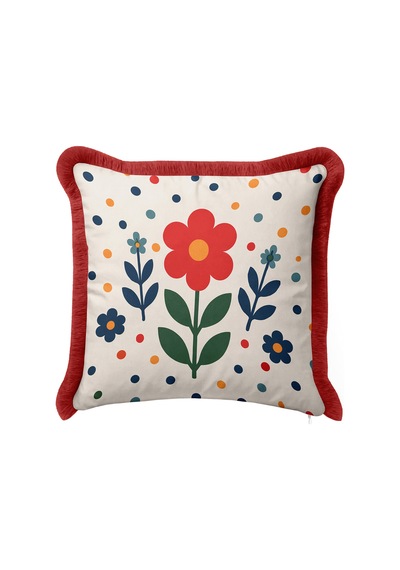 Retro Çiçek Renkli Benekli Saçaklı Yastık Kılıfı - Floral Krem Kırmızı Bordo Püsküllü Kırlent Kılıfı Serin Düş Mira Retro Çiçek Renkli Benekli Saçaklı Yastık Kılıfı - Floral Krem Kırmızı Bordo Püsküllü Kırlent Kılıfı Serin Düş Mira