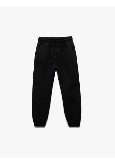 Koton Beli Bağcıklı Cep Detaylı Pamuklu Gabardin Jogger Pantolon Siyah 6wkb40003tw Siyah