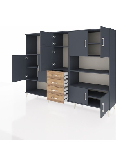 Hyperion Dolap 9 Raflı 4 Çekmeceli 8 Kapaklı 220x44x163 Antrasit- Antrasit-antrasit/çam Hyperion Dolap 9 Raflı 4 Çekmeceli 8 Kapaklı 220x44x163 Antrasit- Antrasit-antrasit/çam