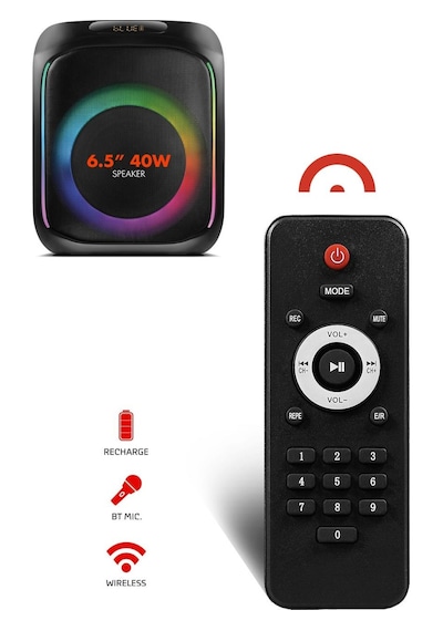 Powerway MIO Taşınabilir Mikrofonlu 40 W Parti Karaoke Kumandalı Bluetooth Hoparlör Led Işıklı