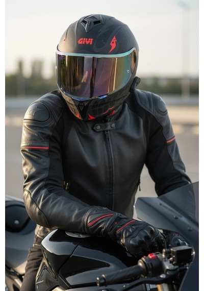 Gıvı 50.x Bones Kırmızı  1 Renkli 1 Şeffaf Vizörlü Motosiklet Kask İridyum Vizör + Şeffaf