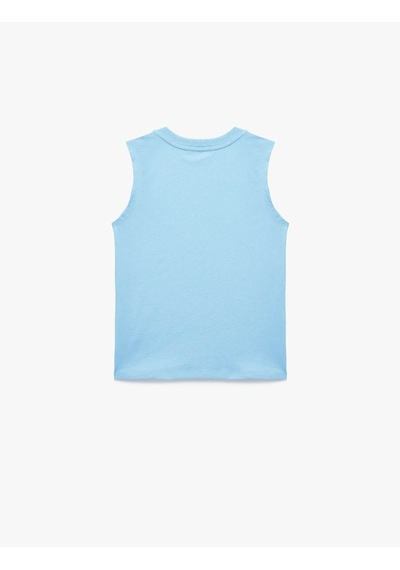 Koton Pamuklu Bsiklet Yaka Baskılı Mavi Erkek Çocuk Kolsuz T-shirt 6skb30020tk