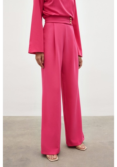 Sateen Bel Detaylı Pantolon - Pembe-134553 Pembe