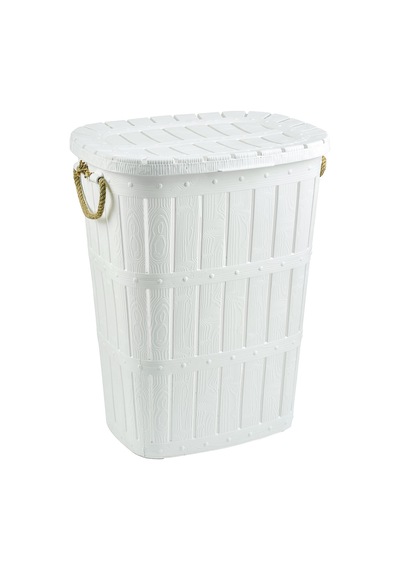 Ahşap Görünümlü Halatlı Kirli Sepeti - Çamaşır Sepeti - Plastik Sepet Beyaz - 45442394 Beyaz