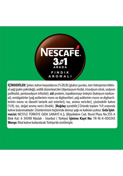Nescafe 3ü1 Arada Fındık Aromalı Kahve 17 Gr X 40 Adet Çözünebilir