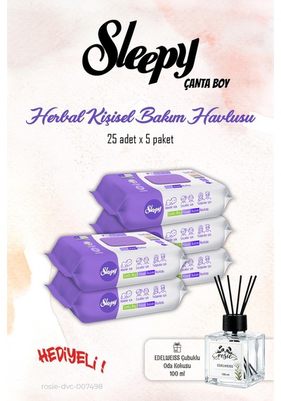 Sleepy Herbal 25'li Kişisel Bakım Havlusu 7 Paket ve Rosıe Koku Tekli