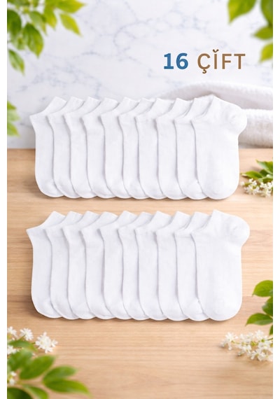 Worthy Socks 16 Çift Kısa Patik Bilek Çorap 16'lı Paket Beyaz