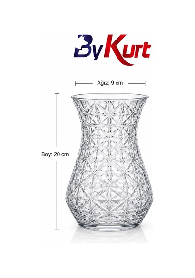 Vazo Kristal Desenli Cam Çiçeklik Salon Ofis Masa Dekoru 20 Cm Şefaf