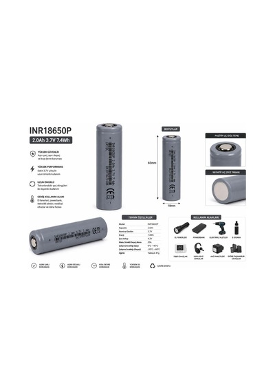 Or-tec 18650 3.7v 2000mah 3c Şarj Edilebilir Pil