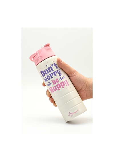 Paslanmaz 304 Çelik Matara Pipetli Motivasyon Matarası Suluğu 304 Çelik Suluk Pembe 750 Ml 1156 Pembe