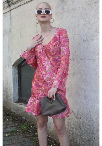 Madmext Pembe Çicek Desenli Elbise Mg1835-pembe Pembe
