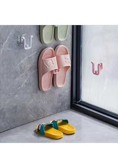 Plastik Yapışkanlı Banyo Hol Terlik Askılığı Al4469-3 Adet Beyaz