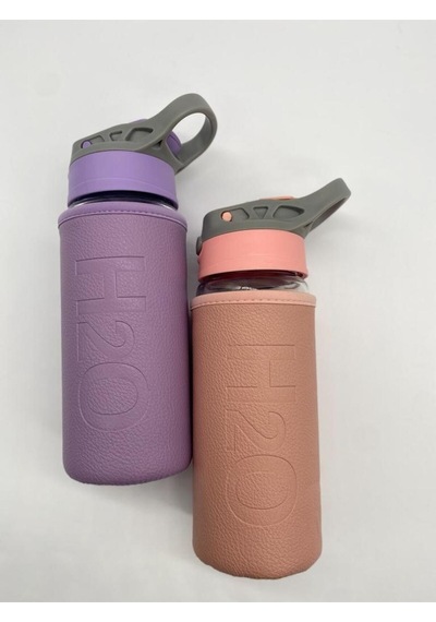 Deri Kılıflı Pipetli Cam Matara - 500 Ml-h2o87152 Lila - Lila