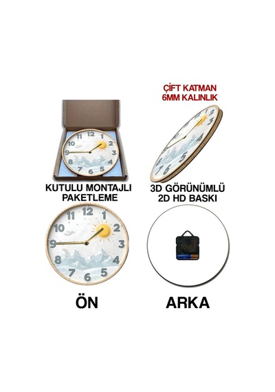 Zamana Işık Katın Güneşli Dağ Manzaralı 3d Mdf Duvar Saati Sdw279 Renkli