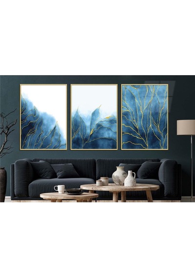 Alüminyum Çerçeveli Gerçek Cama Baskı Sanat Temalı 3'lü Set Cam Tablo 0083