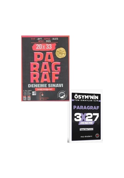 2027 Edebiyat Sokağı 2027 Tyt Ayt Kpss Ales Msü Dgs Paragraf 20 X 33 Deneme Sınavı+ Evp Akademi Paragraf