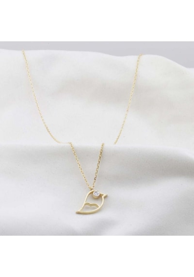 Pırlanta Taş Serçe 0.02 Ct Gold Micron Kaplama Gümüş Kolye Gümüş