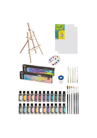 3 Ayaklı Şövale Rich Master Mix 60 Cc Akrilik 12 Li Canlı Renkler Pastel Renkler Şövale Seti