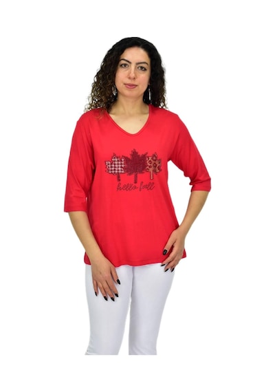 Caftan Kadın Kısa Kol Taşlı Bluz Bgl-st04711 Kırmızı