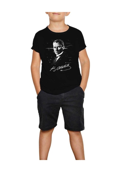 Zepplin Giyim Atatürk Poster Siyah Çocuk Tişört