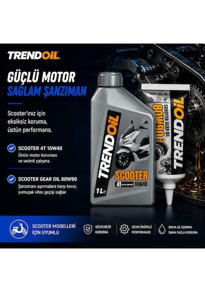Trendoil Scooter Yağ Seti 10w-40 4t Motor Yağı 1 Litre + 80w-90 150ml Gl-5 Şanzıman Dişli Yağı