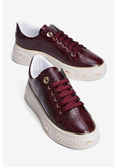 Mubiano Kadın Kroko Desenli Sneaker Kalın Tabanlı Bağcıklı Gold Detaylı Vika Bordo Bordo Krokodil Mubiano Kadın Kroko Desenli Sneaker Kalın Tabanlı Bağcıklı Gold Detaylı Vika Bordo Bordo Krokodil