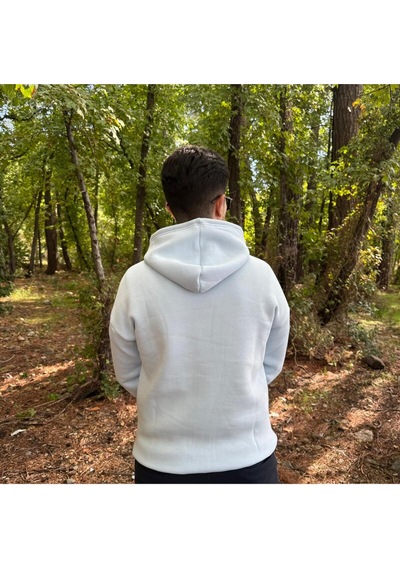 Erkek 3 İplik Basic Oversize Kanguru Cepli Kapüşonlu Sweatshirt Açık Mavi