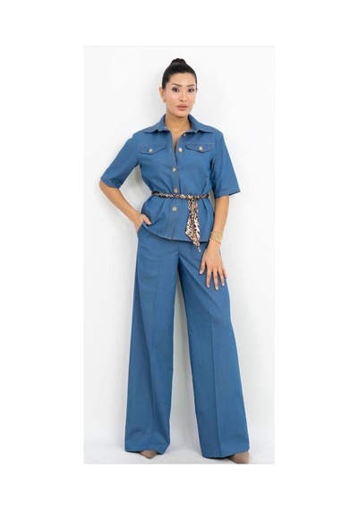 Dorne Moda Bol Paça Pantolon Takım Mavi Mavi
