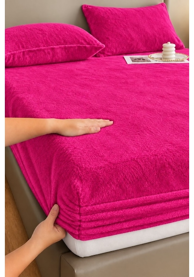 Kışlık Tek Kişilik Kadife Lastikli Çarşaf 100x200+30 Fuşya