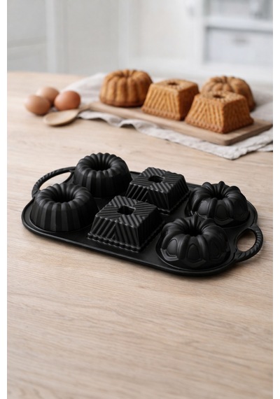 Hexa 6'lı Muffin Döküm Kek Kalıbı Siyah Siyah