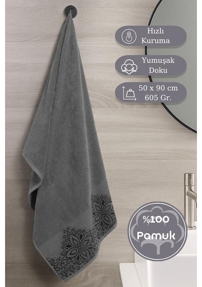 Pamuk Tekli Havlu Jakarlı Karna Home Klover - 50 X 90 Gri