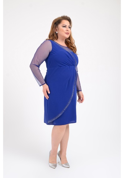 Lilas Xxl Büyük Beden Saks Renkli Taş Baskılı Krep Kumaş Kısa Abiye Elbise Saks Mavisi Lilas Xxl Büyük Beden Saks Renkli Taş Baskılı Krep Kumaş Kısa Abiye Elbise Saks Mavisi