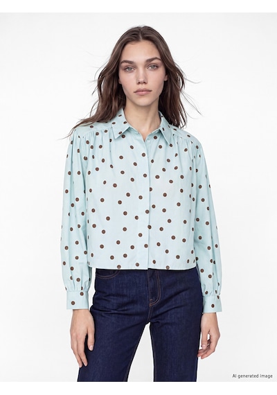 Lcw Modest Mavi Puantiyeli Poplin Kadın Gömlek