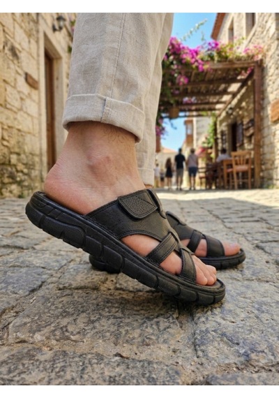 Ern Shoes İçi Dışı Hakiki Deri Ortopedik Erkek Terlik Sandalet Beyaz