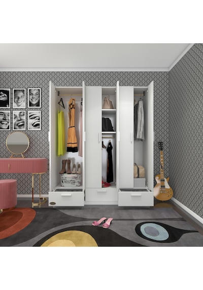 Kenzlife Gardırop 6 Kapılı 3 Çekmeceli Açelya150 Byz Kapaklı Gardolap Dolap