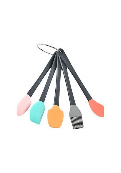 5 Parça Mini Silikon Spatula Kaşık Fırça Seti - High Quality - Bambu Saplı Karışık