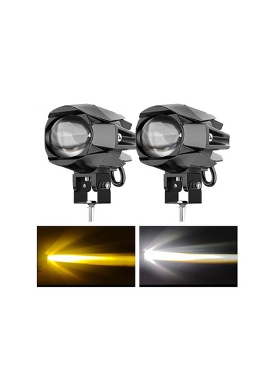 2 Adet Motosiklet Atv Utv Scooter Offroad Beyaz Sarı Çift Renk Lazer Sis Farı Delici 12-80 Volt