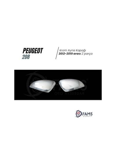 Peugeot 208 Krom Ayna Kapağı 2 Parça 2012-2019 Arası Paslanmaz Çelik