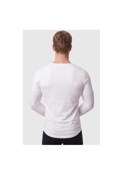 Deepsea Erkek Beyaz %95 Pamuk Slim Fit Kesik Açık Yaka Likralı Penye Sweatshirt Oval Kesim 2602299