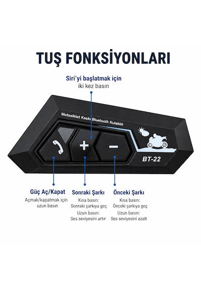 Bt-22 Kask Bluetooth Kulaklık 5.0 Motosiklet Intercom, Mikrofonlu, Ip67 Su Geçirmez, Sesli Komut Destekli