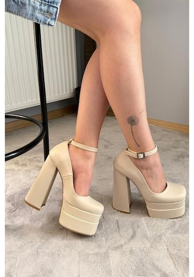 Kadın Sophia Bej Deri 15 Cm Platform Topuklu Ayakkabı