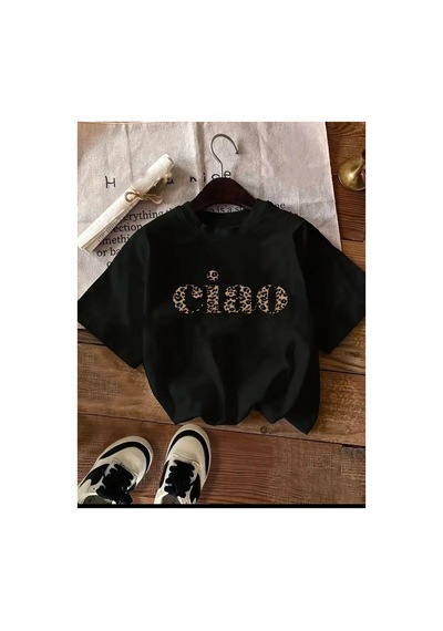 Medinenur Ciao Yazı Detyazlı Basic T-shirt Siyah