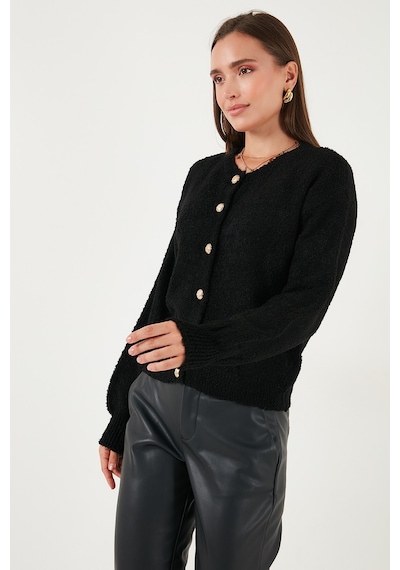 Lela Premium Regular Fit Bisiklet Yaka Yumuşak Dokulu Bayan Hırka 680Hi00147 Siyah