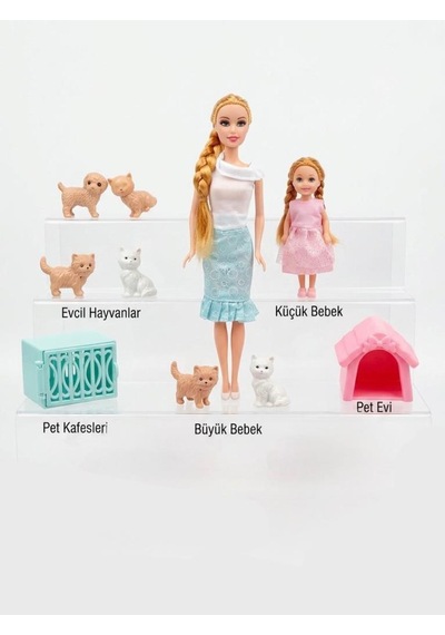 Sevimli Hayvan Arkadaşlarım 13 Parçalı 2 Figür Bebekli Eklemleri Hareketli Evcilik Oyun Seti 1