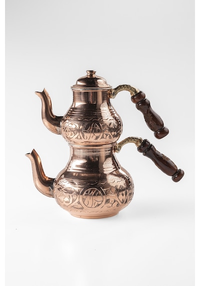 Dmt Copper Home Bakır Küçük Boy 3 Kişilik Çaydanlık El Yapımı Gaziantep Üretimi, Alt 900 Ml Üst 500 Ml Bakır