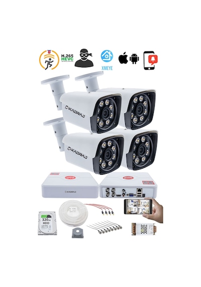 4 Kameralı Set Kadraj - 5mp Sony Seculensli 1080p Kdj-4s-8w-kk-m