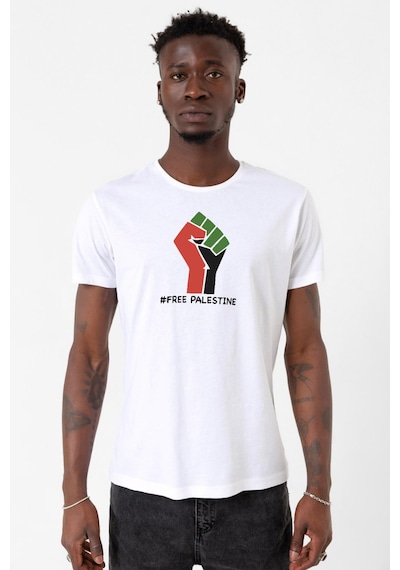 Hand Free Palestine Beyaz Erkek Bisikletyaka Tshirt Çok Renkli