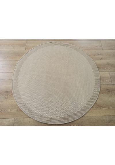 Çam Halı Sisal 9327 Bej / Krem Bordürlü Daire Jüt Sisal Kilim - 120x120