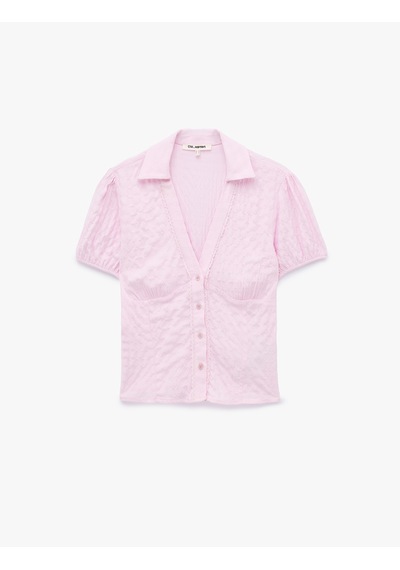 Koton V Yaka Balon Kollu Viskon Slim Fit Gömlek Pembe 6sal60236ıw Gül